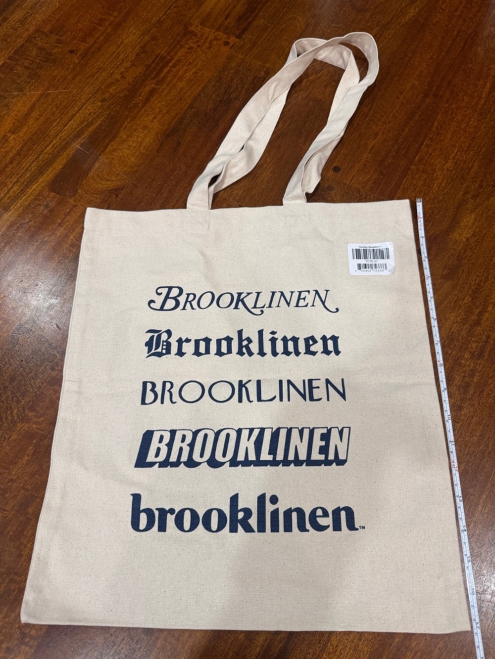 Brooklinen Natural Canvas Tote with Navy Logo Prints